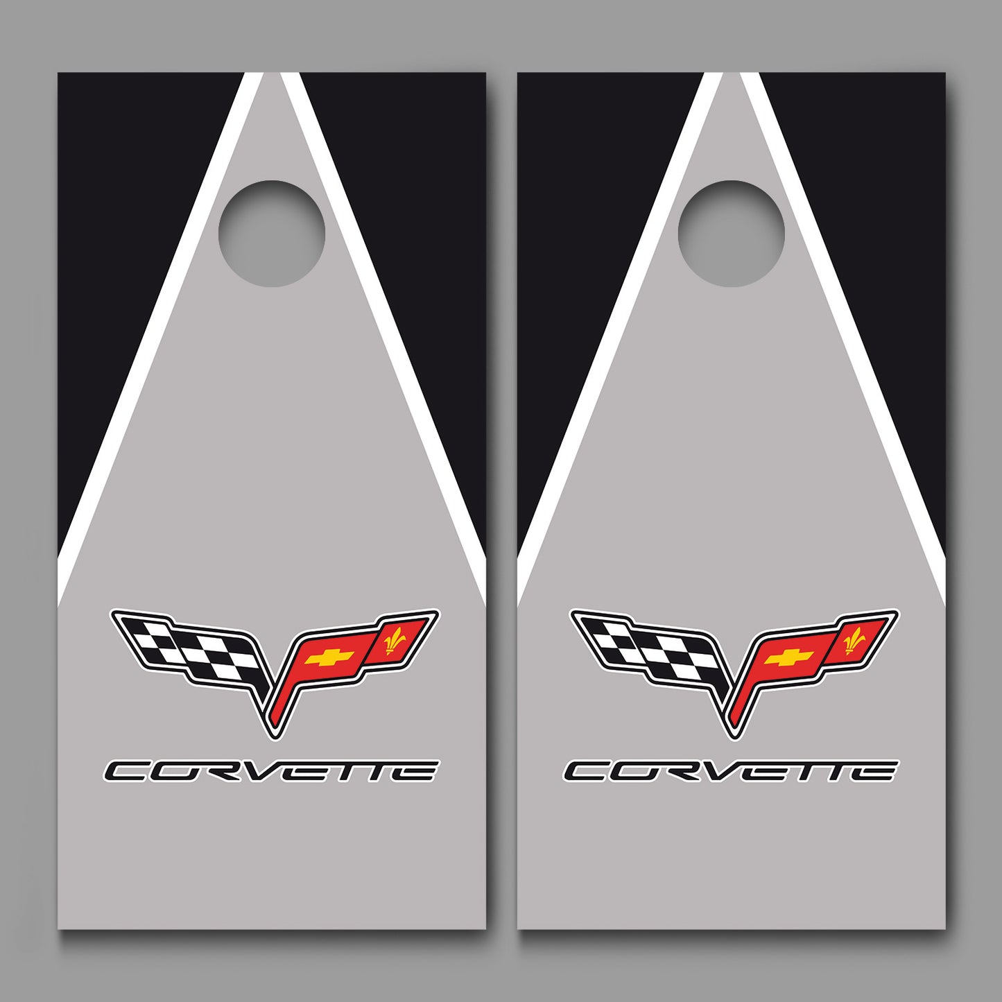 Corvette Emblem on Triangle Background Corn Hole Decal Wrap