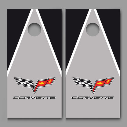 Corvette Emblem on Triangle Background Corn Hole Decal Wrap