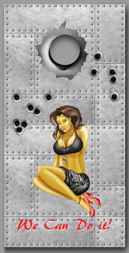 Pin Up Girl We Can Do It Design Cornhole Board Decal Wraps