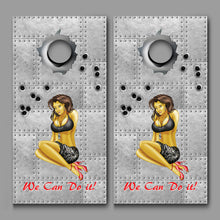 Pin Up Girl We Can Do It Design Cornhole Board Decal Wraps
