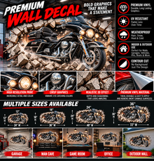 3D Touring Motorcycle Breakthrough Wall Decal – Indoor & Outdoor Premium Vinyl Graphic