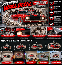 3D Muscle Car Breakthrough Wall Decal – Indoor & Outdoor Premium Vinyl Graphic