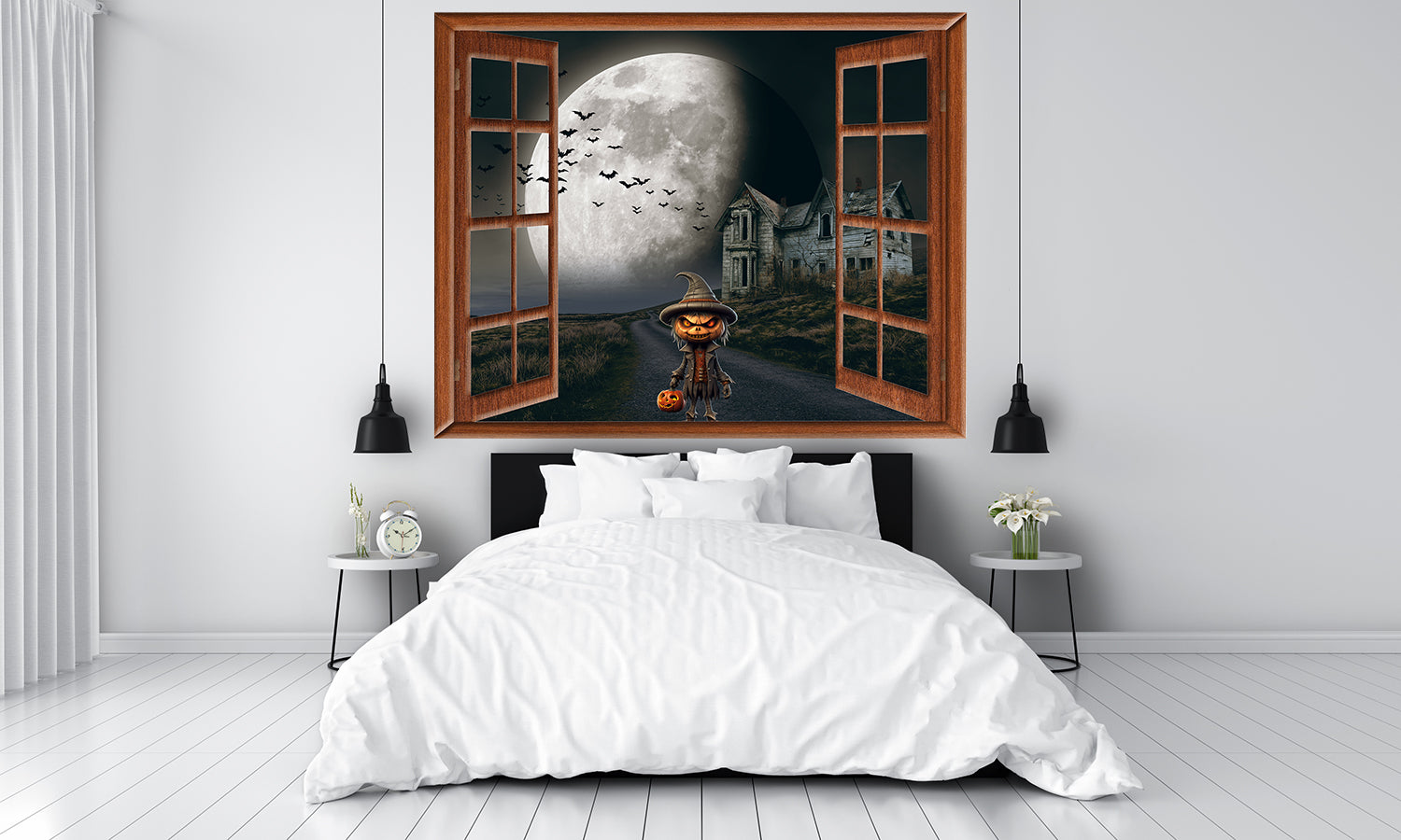 Scary Pumpkin Head Halloween Wallpaper Decal Wall Mural bedroom