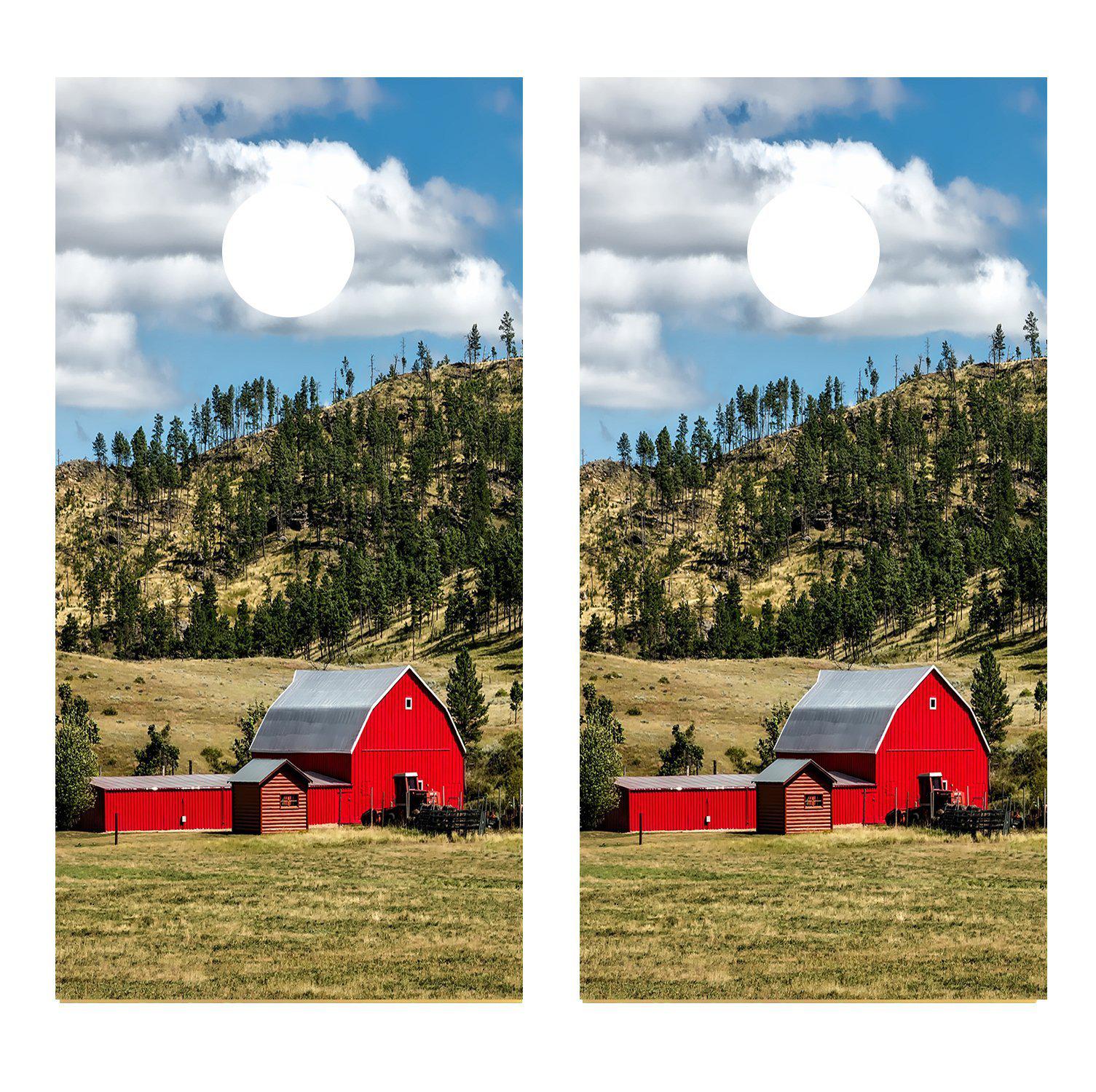 Red Barn Country Field Scene Farm Corn hole Board Decal Wrap