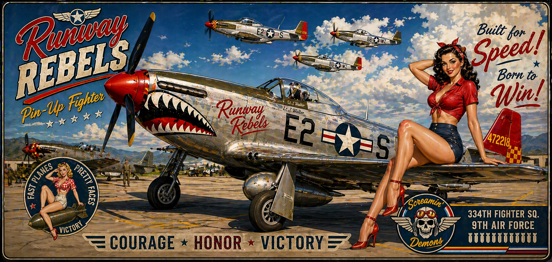 Runway Rebels Pin-Up Fighter Desk Mat