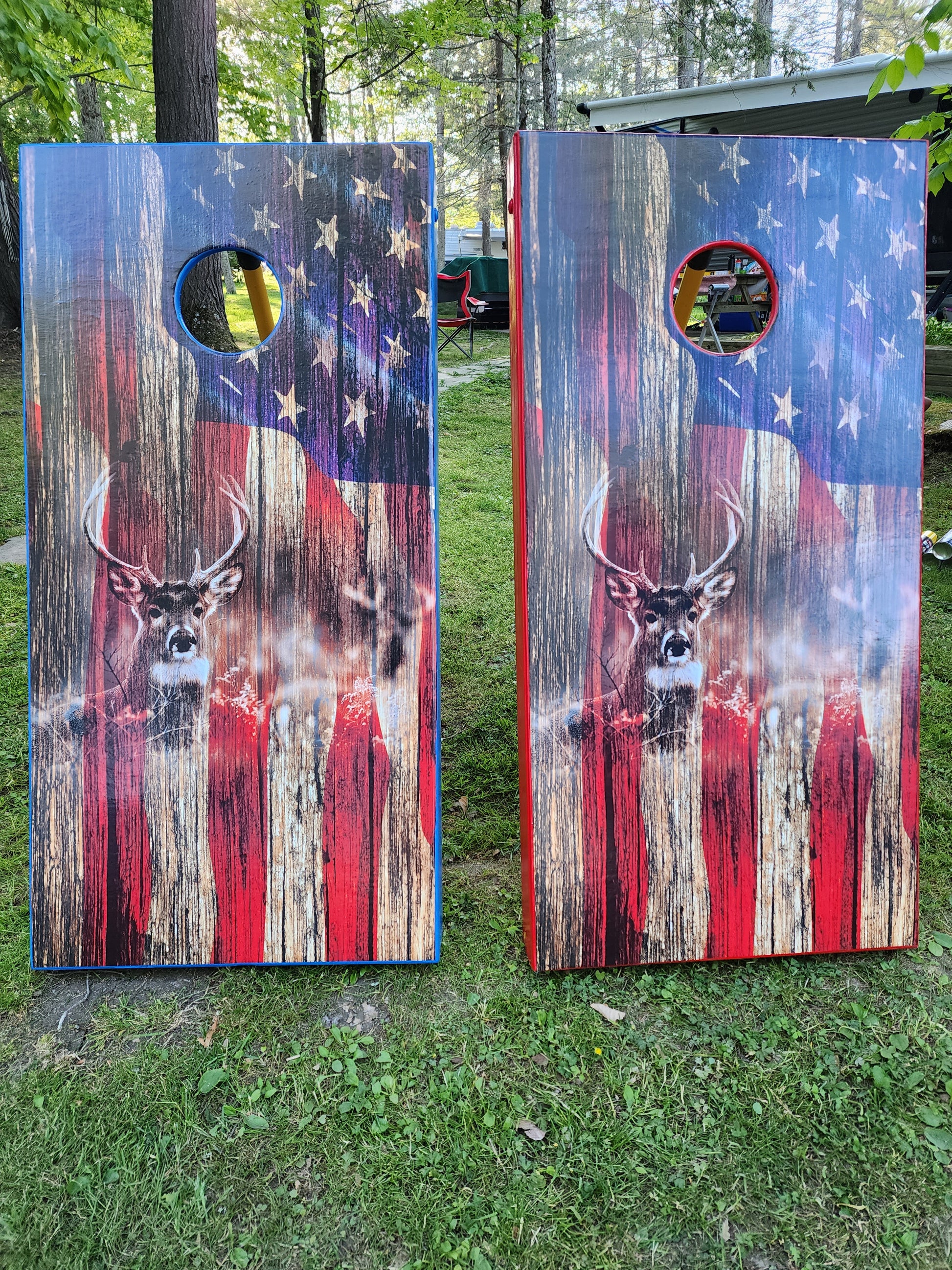 Rustic Wood Buck Deer Cornhole Wrap American Flag Decal