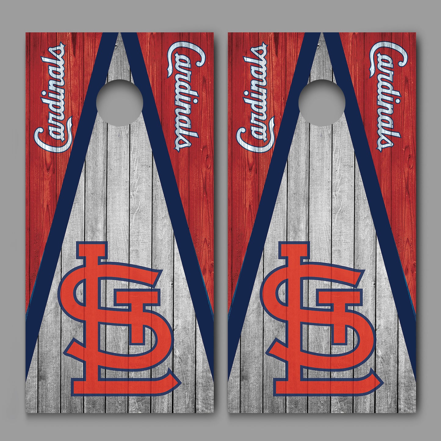 Cardinals Dark Wood Triangle STL logo St Louis Corn hole Decal Wrap
