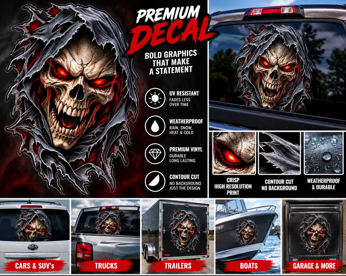 Scary Hooded Skull Premium Vinyl Decal