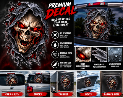 Scary Hooded Skull Premium Vinyl Decal