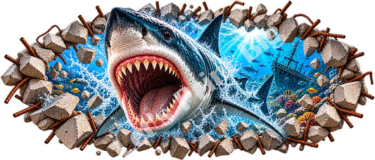 3D Great White Shark Breakthrough Wall Decal – Indoor & Outdoor Premium Vinyl Graphic