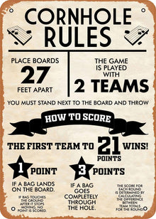 Vintage Looking Metal Corn Hole Rules Sign