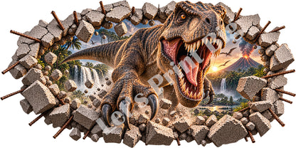 3D T-Rex Dinosaur Breakthrough Wall Decal – Indoor & Outdoor Premium Vinyl Graphic