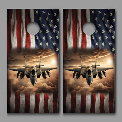 F14 Top Gun Jet American Flag Cornhole Wrap