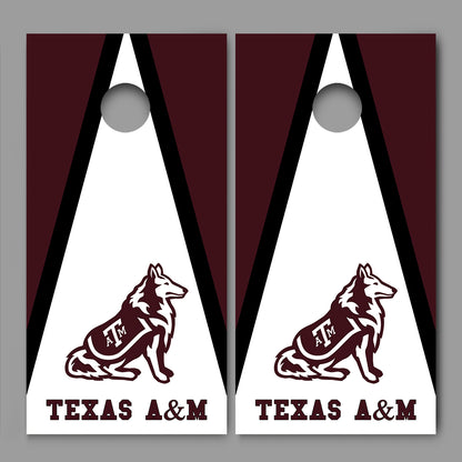 Texas A & M White Dog Triangle Design 02 Corn hole Board Decal Wrap