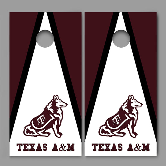 Texas A & M White Dog Triangle Design 02 Corn hole Board Decal Wrap