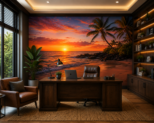 Tropical Ocean Sunset Escape Wall Mural