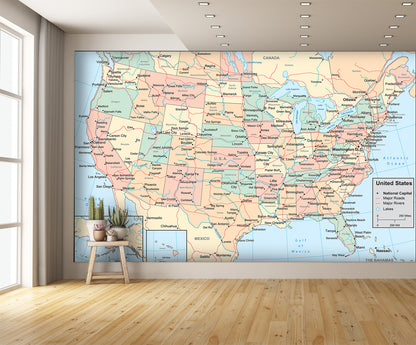 Map of United States Wall Mural America Map Wallpaper extra room
