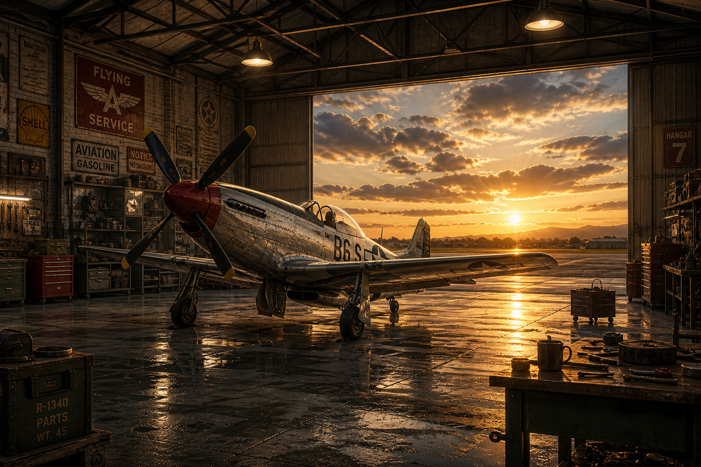 Vintage Hangar Prop Plane Wall Mural