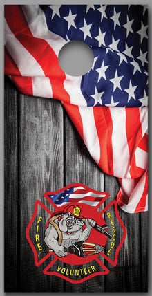 Vintage Flag Volunteer Firefighter Maltese Cross Cornhole Decal Wraps