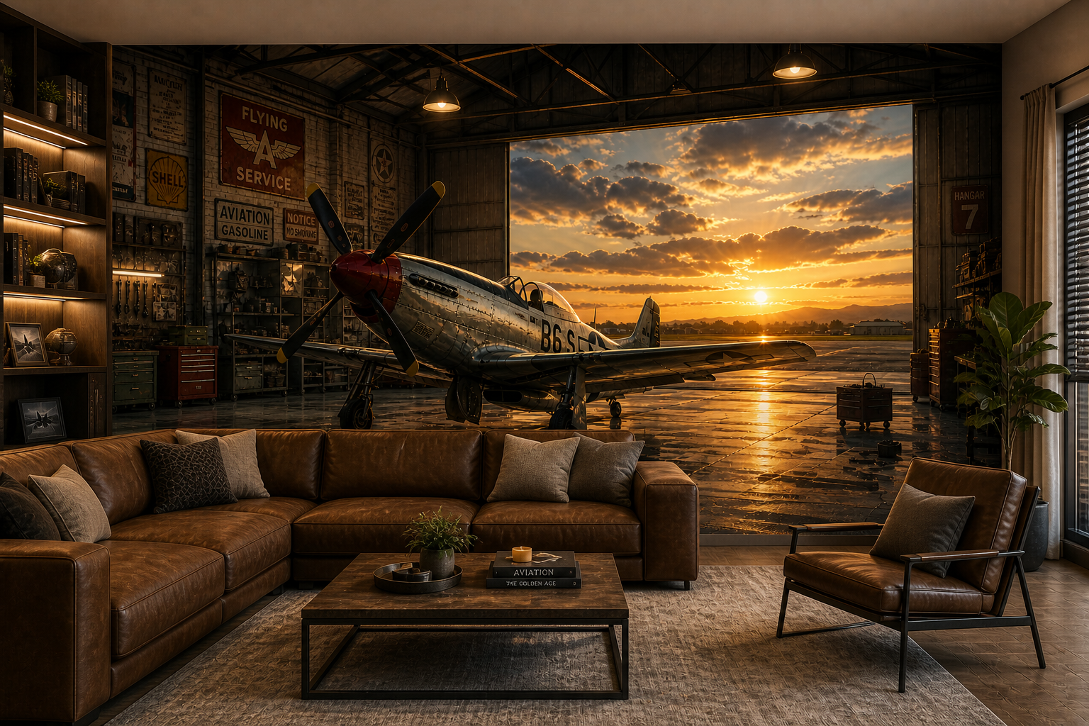 Vintage Hangar Prop Plane Wall Mural