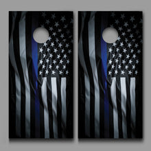 Waving Thin Blue Line American Flag Corn Hole Board Decal Wrap
