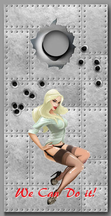 Pin Up Girl Blonde We Can Do It Design Cornhole Board Decal Wraps