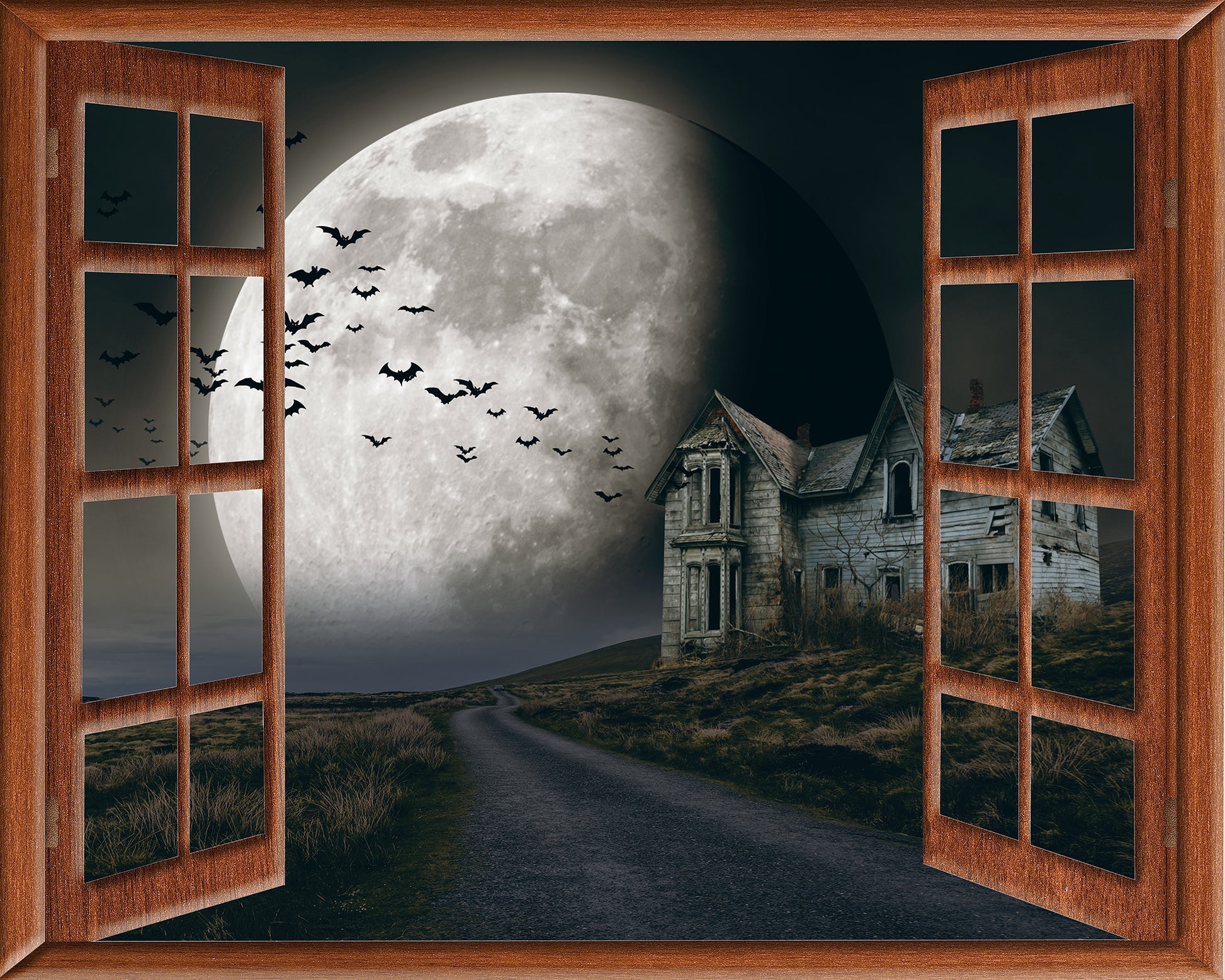 Window View Creepy House Halloween Wallpaper Wall Mural proof