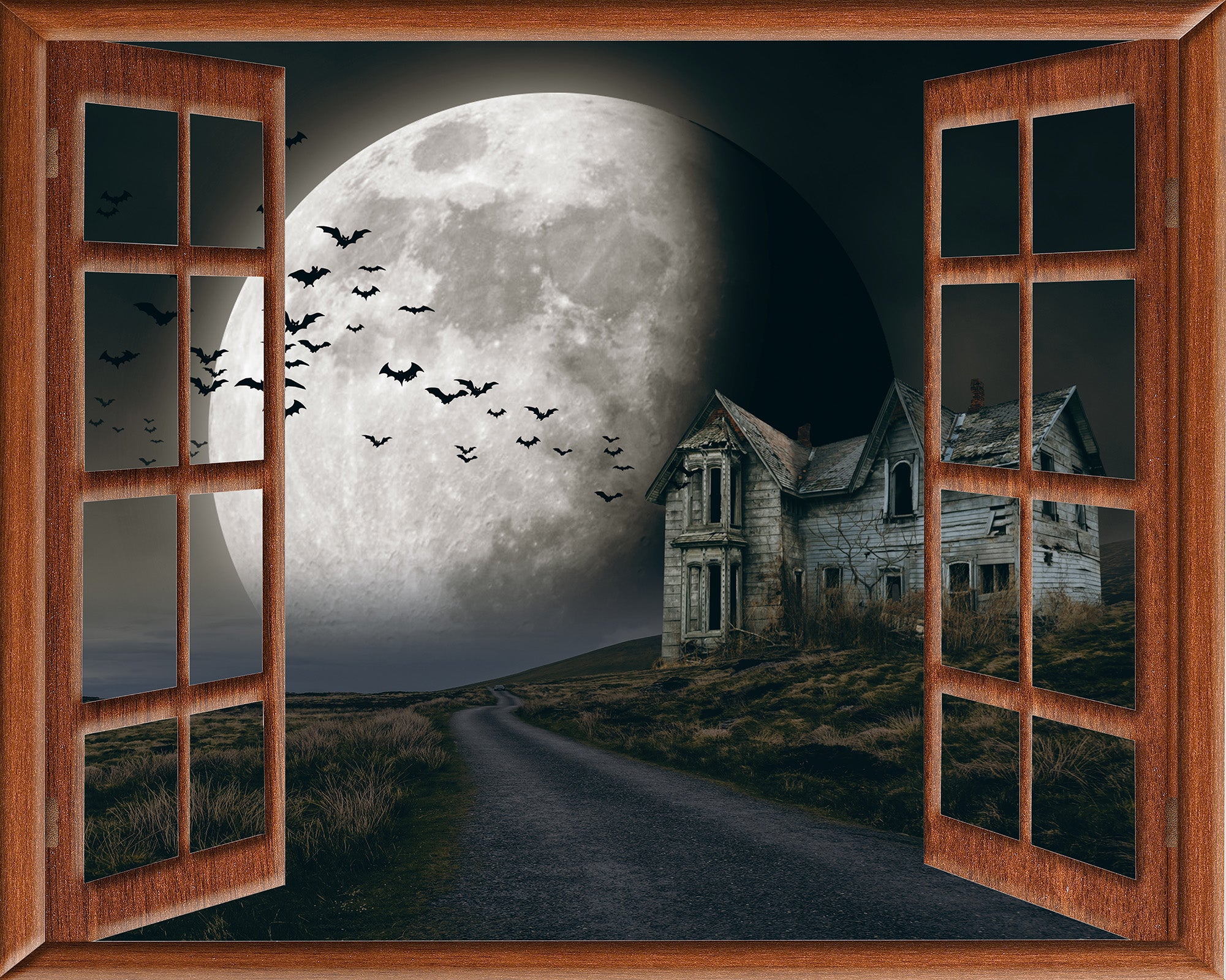 Window View Creepy House Halloween Wallpaper Wall Mural proof