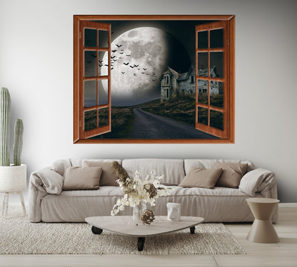 Window View Creepy House Halloween Wallpaper Wall Mural living room