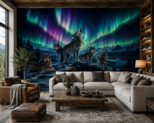 Wolf Pack Northern Lights Wall Mural