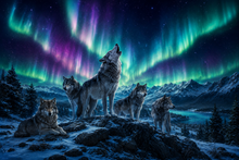 Wolf Pack Northern Lights Wall Mural