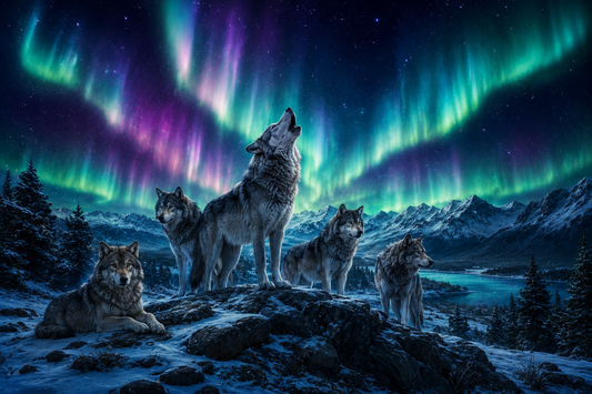Wolf Pack Northern Lights Wall Mural