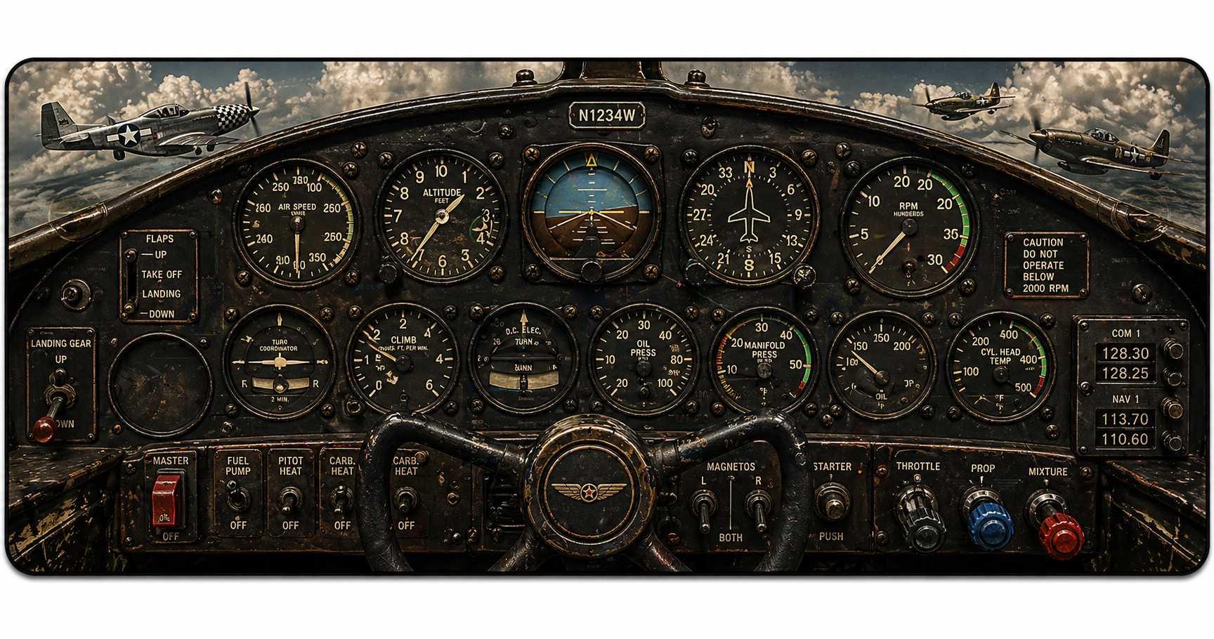 Vintage Warbird Instrument Panel Desk Mat