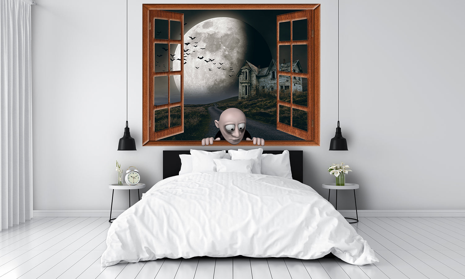 Zombie Wallpaper Peeking in Window Creepy House Wall Mural bedroom