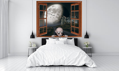 Zombie Wallpaper Peeking in Window Creepy House Wall Mural bedroom
