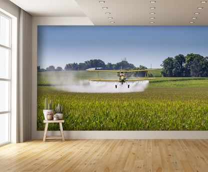 Airplane wallpaper Biplane Crop Dusting Spraying Wall Mural extra room