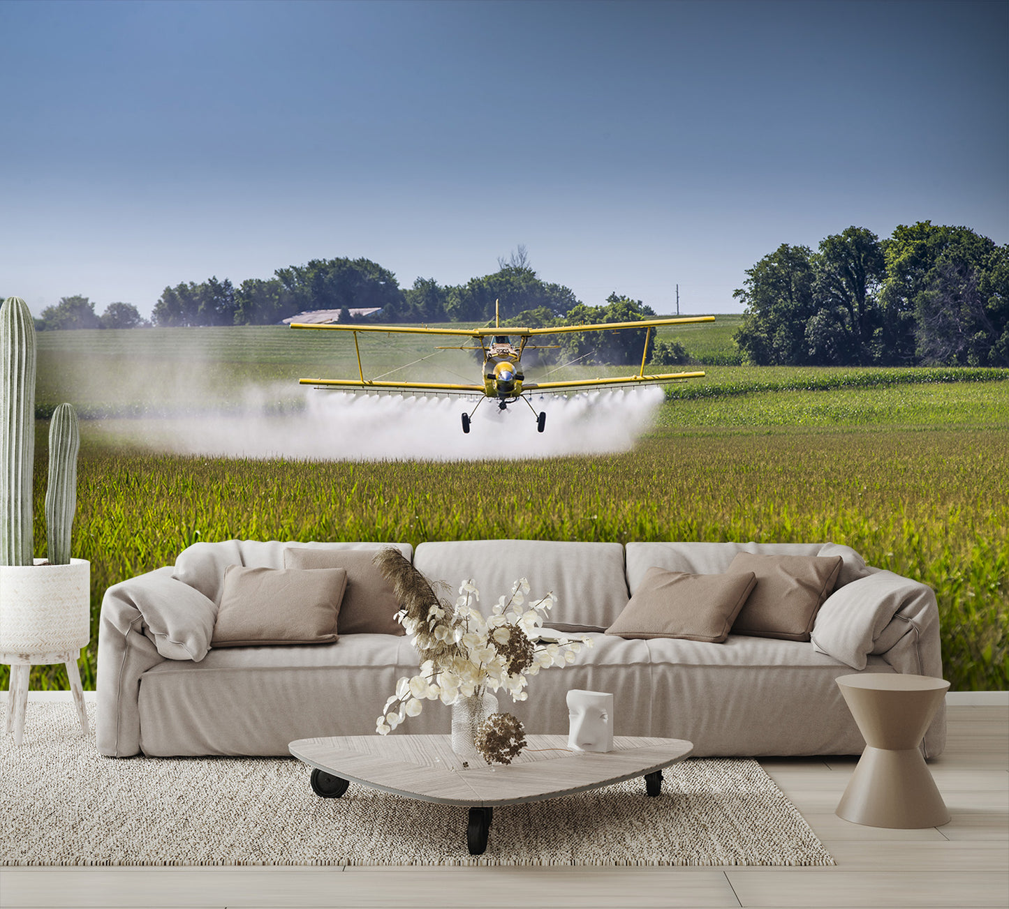 Airplane wallpaper Biplane Crop Dusting Spraying Wall Mural living room