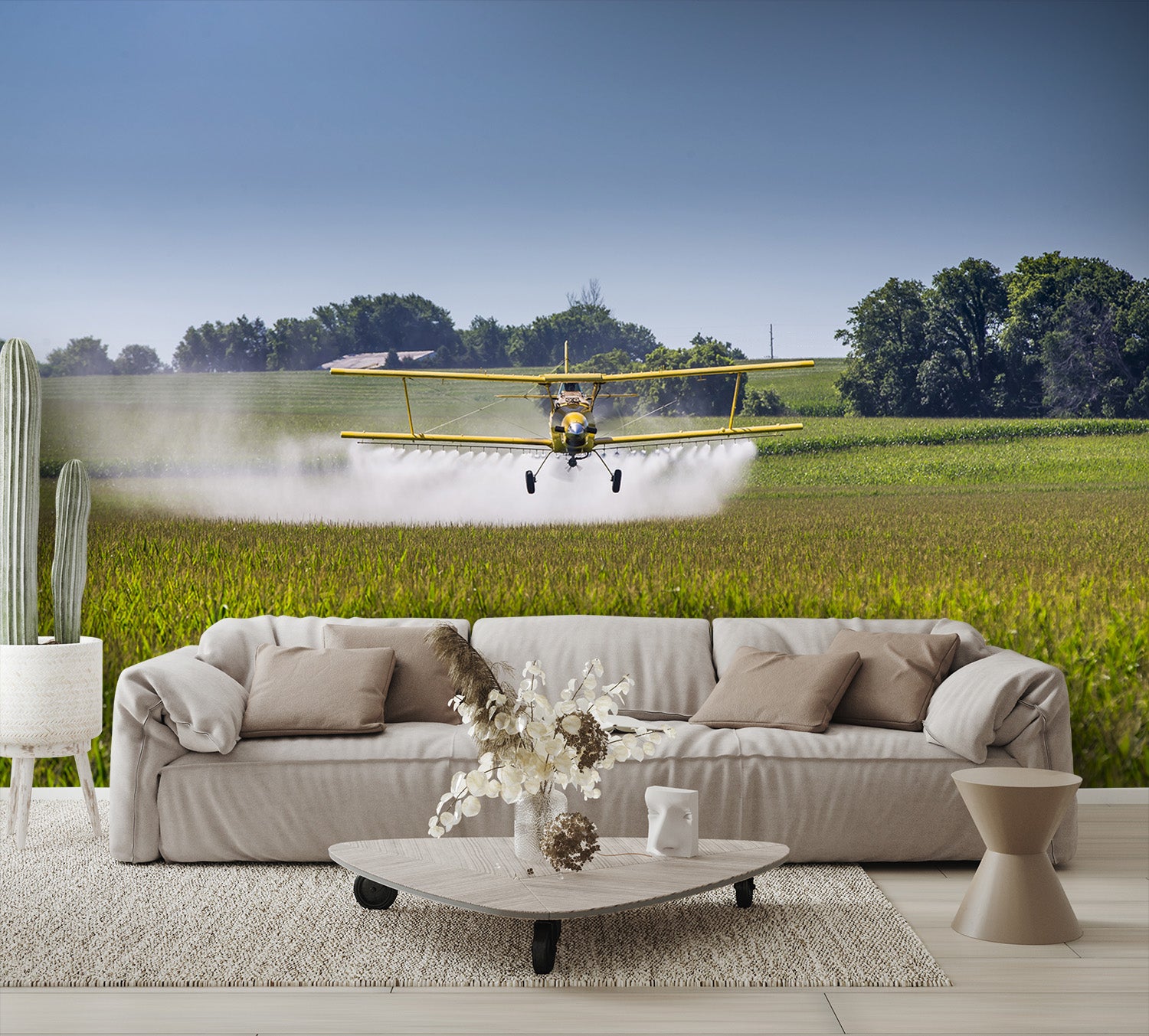 Airplane wallpaper Biplane Crop Dusting Spraying Wall Mural living room