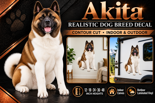 Akita decal summary — 12 to 48 inch heights, indoor and outdoor