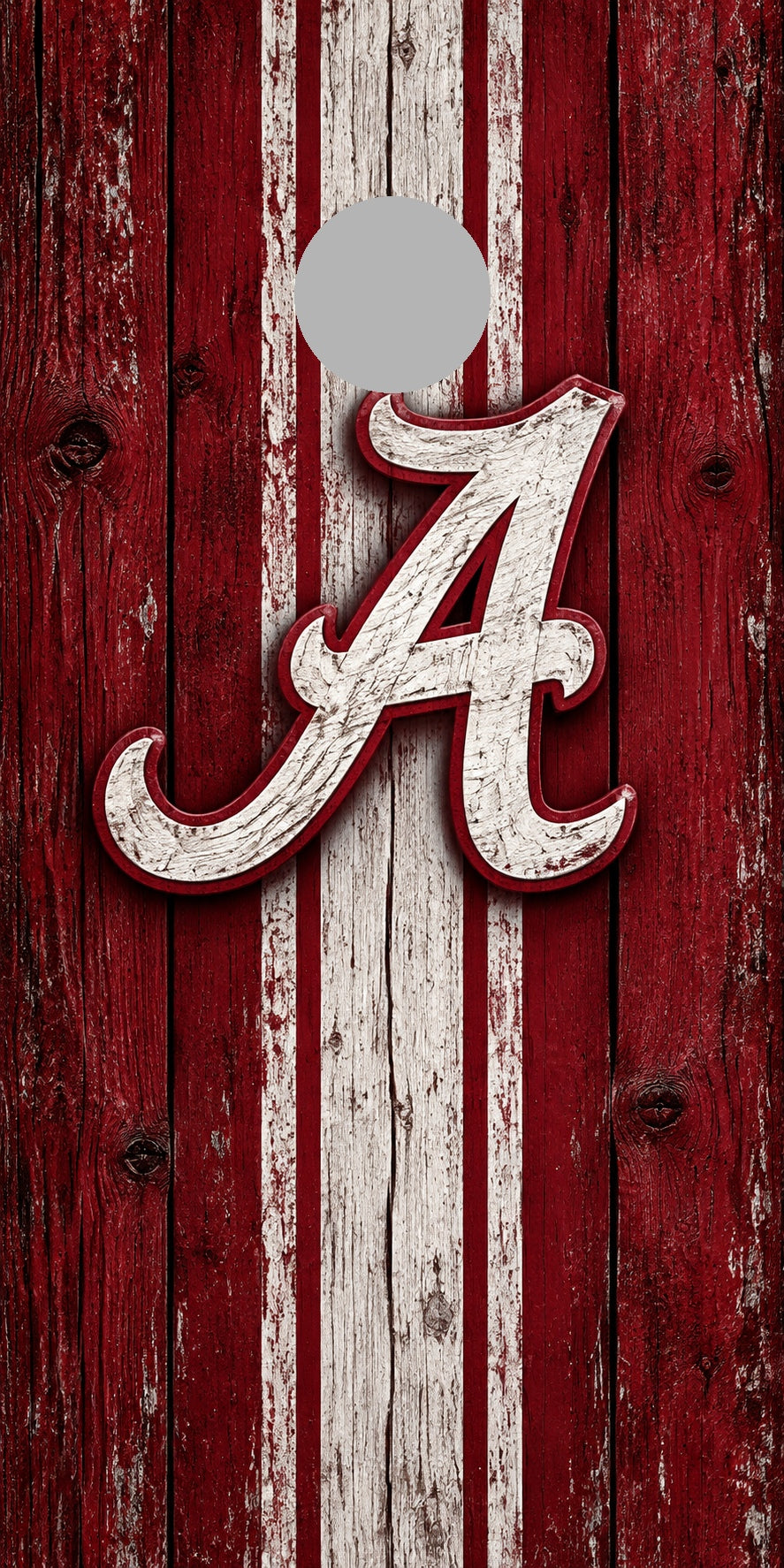 Alabama Crimson Tradition Cornhole Board Wraps with plain gray hole-position preview