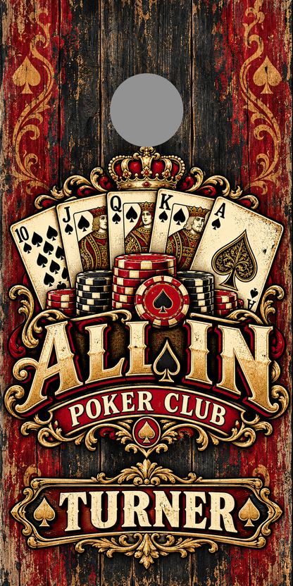 All In Poker Club personalized cornhole wraps - proof