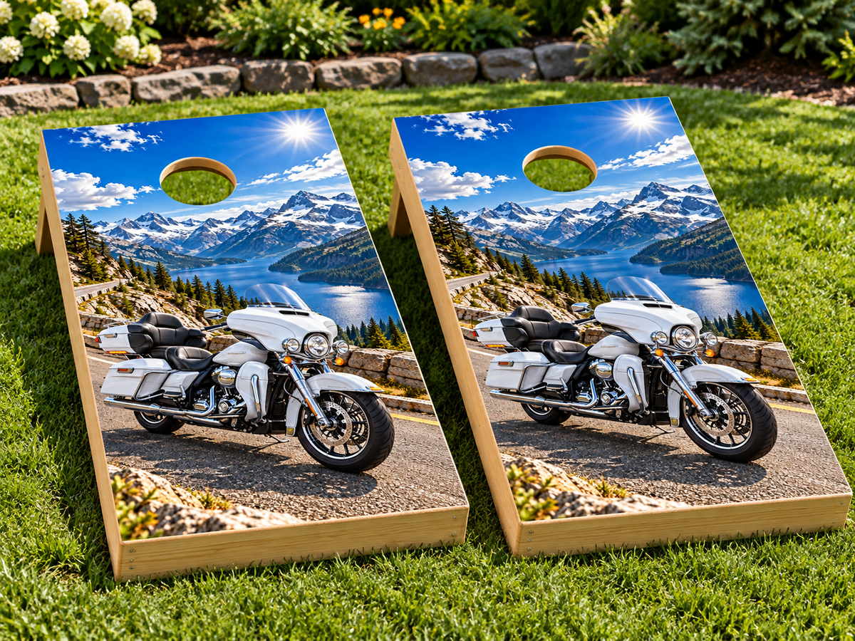 Alpine Pass Motorcycle Tour installed board mockup; boards not included