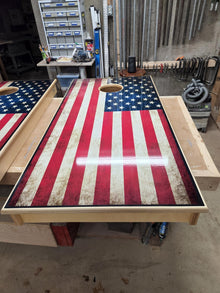 Aged American Flag Cornhole Black Frame Wraps Decals