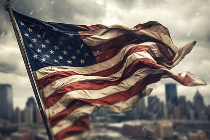 American Flag Blowing in the Wind and Rain Wallpaper Mural