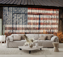 American Flag on Old Barn Wallpaper Mural on Old Barn living room