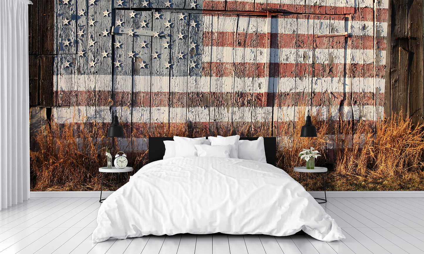 American Flag on Old Barn Wallpaper Mural on Old Barn bedroom