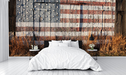 American Flag on Old Barn Wallpaper Mural on Old Barn bedroom