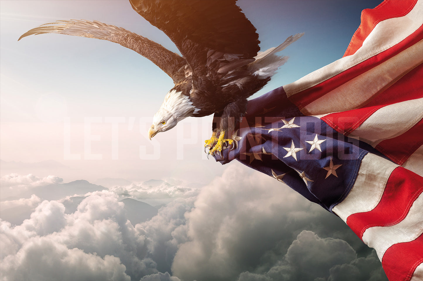 American Flag Wallpaper with Eagle Flying Wall Mural proof