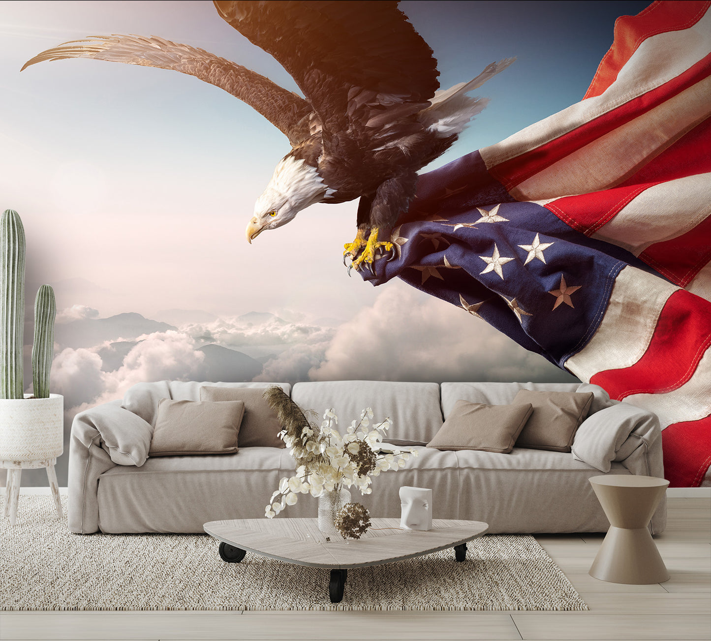 American Flag Wallpaper with Eagle Flying Wall Mural living room