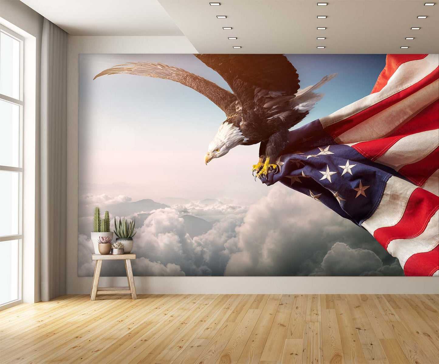 American Flag Wallpaper with Eagle Flying Wall Mural extra room